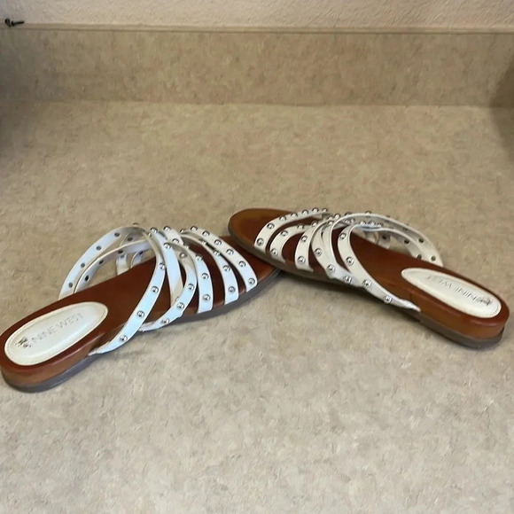 Nine West White Studded Criss Cross FlatMule Sandals - Picture 6 of 9